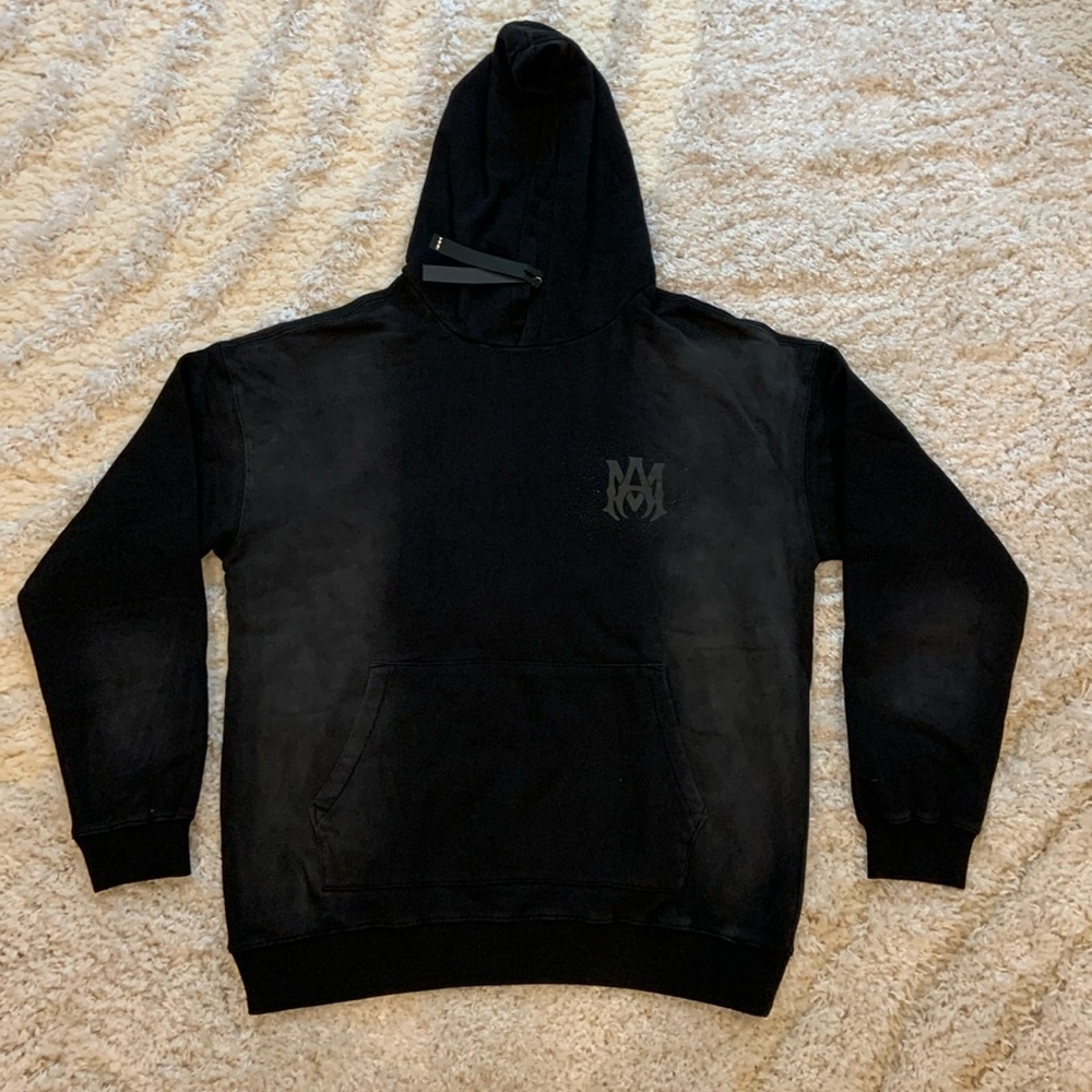 Amiri Hoodie Pullover for Men Washed Black Rhinestone MA Logo Size Large